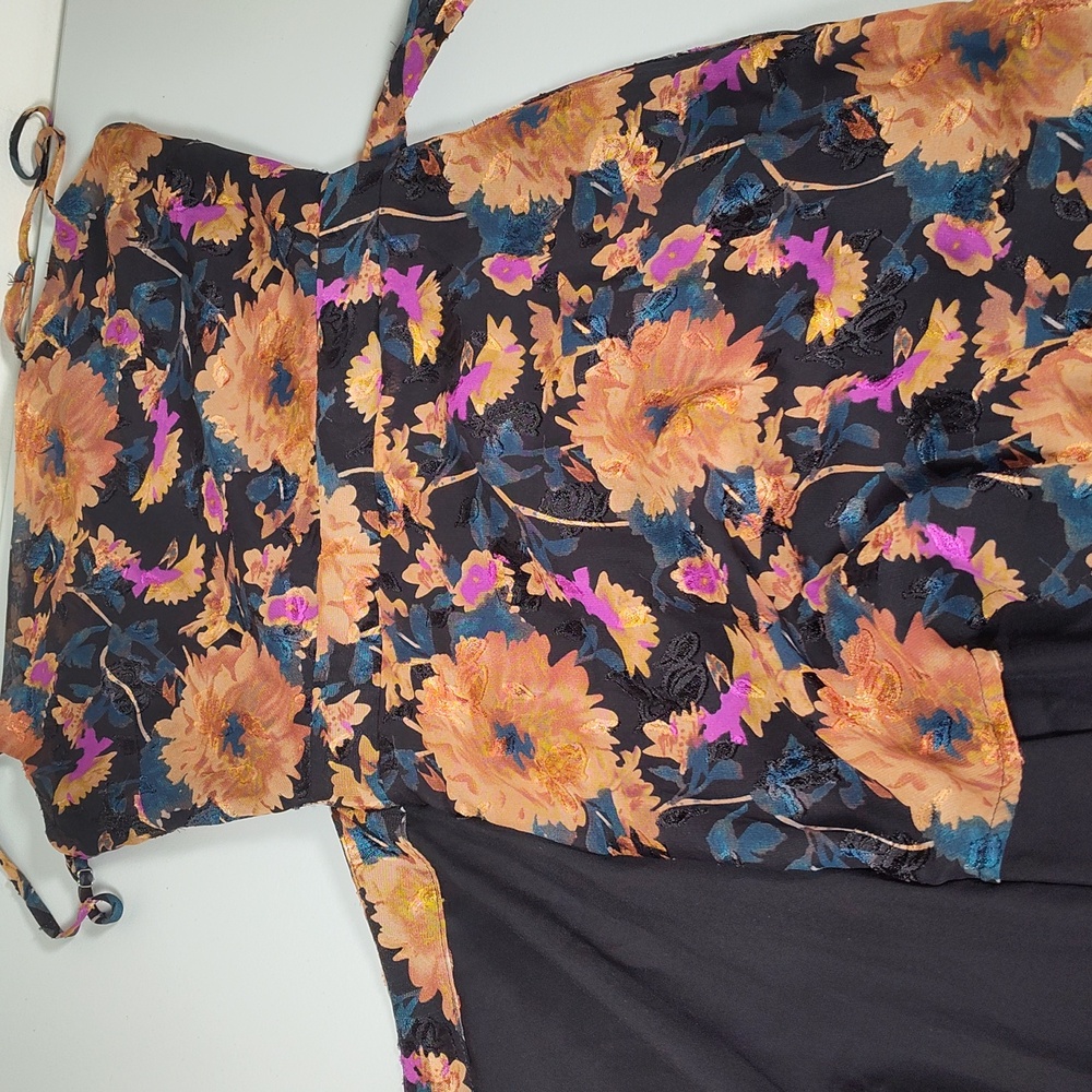 Lulus Dramatic Darling Black Floral Print Cowl Faux Wrap Maxi Dress XS - Picture 8 of 12